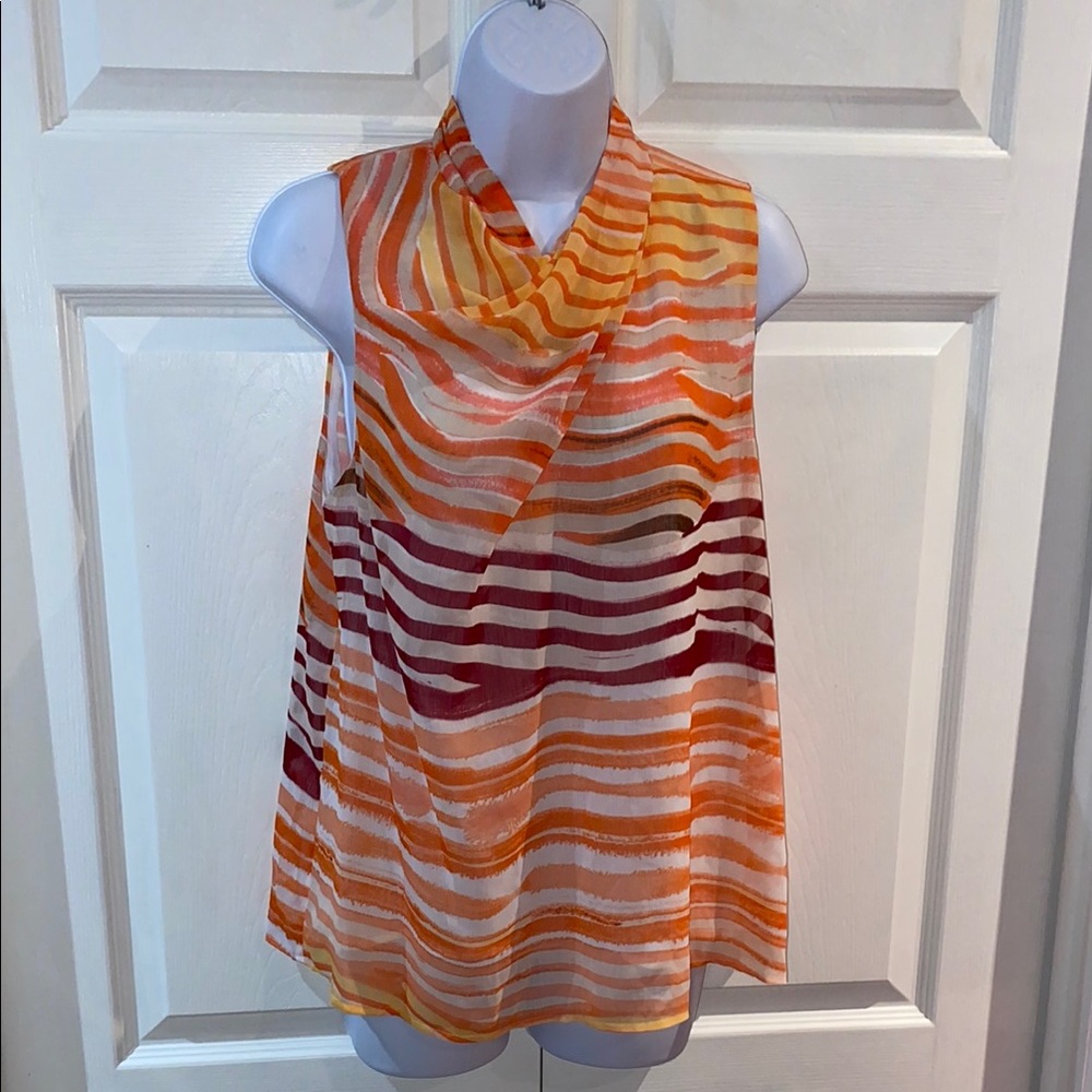 Ella Rafaella Striped Sleeveless Blouse Top Flame Size Medium